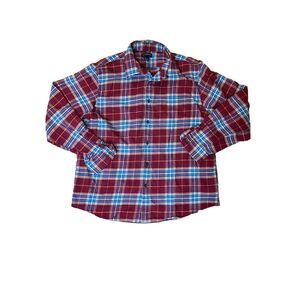 LANDS' END Men Sz XL 17-17.5  Red  Plaid Long Sleeve Collared 100% Baumwolle